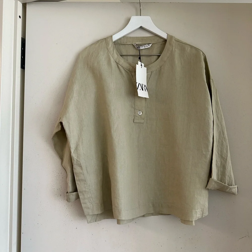 Zara Linen Henley Top NWT - Picture 4 of 6